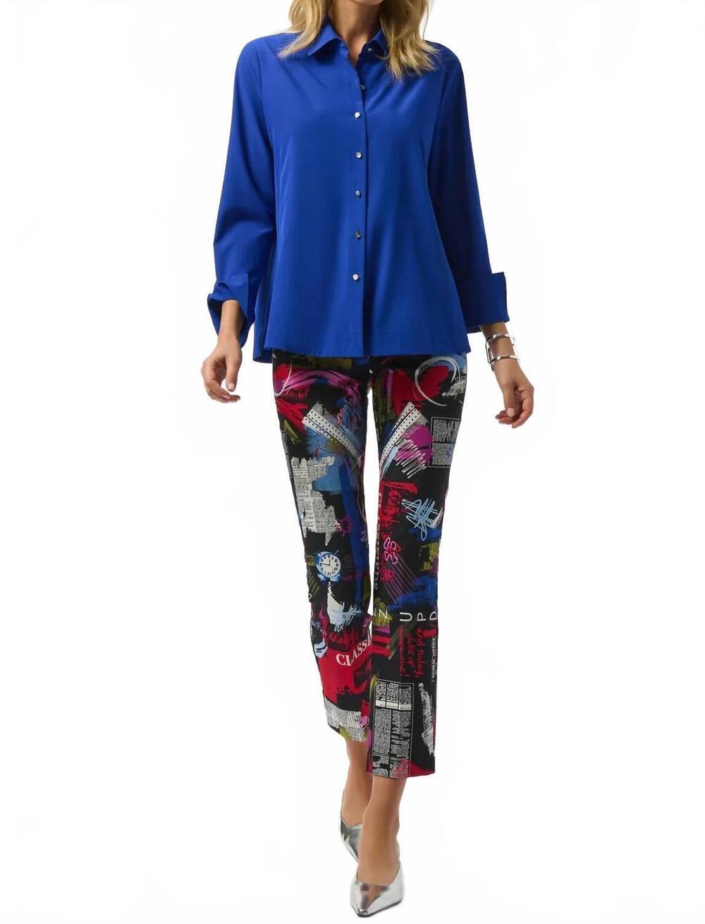 NEW JOSEPH RIBKOFF poplin button-front back slit three quarter sleeves top in ro